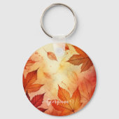 Gepersonaliseerde warme herfst Waterverf bladeren Sleutelhanger (Voorkant)