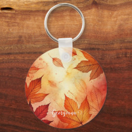 Gepersonaliseerde warme herfst Waterverf bladeren Sleutelhanger
