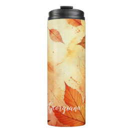 Gepersonaliseerde warme herfst Waterverf bladeren Thermosbeker