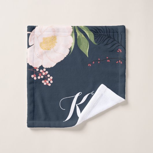 Gepersonaliseerde wasdoek Baby Pink Cosmos op Navy Washandje (Wasdoekje)