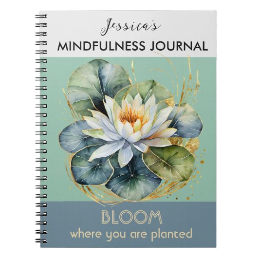 Gepersonaliseerde Water Lily Green Mindfulness Jou Notitieboek (Voorkant)