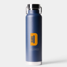 Gepersonaliseerde waterflessen, blauwe en oranje r