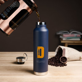 Gepersonaliseerde waterflessen, blauwe en oranje r waterfles