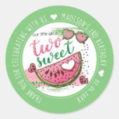 Gepersonaliseerde watermeloen 2e verjaardagsfeestj ronde sticker (Voorkant)