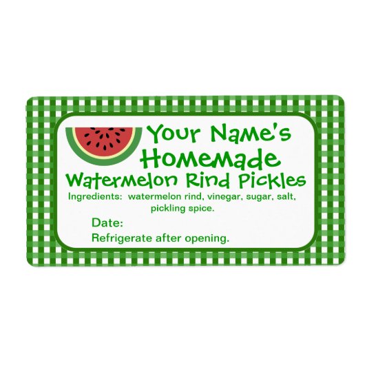 Gepersonaliseerde Watermeloen Pickle Jar Labels Sj (Voorkant)