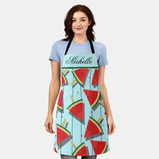 Gepersonaliseerde Watermeloen Popsicle Pattern Sch Schort (Gedragen)