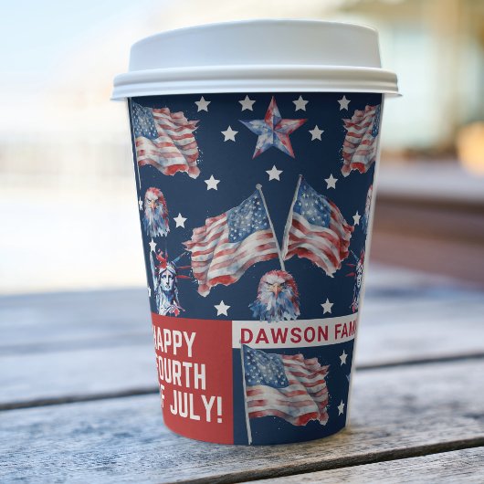 Gepersonaliseerde waterverf 4 juli papieren bekers