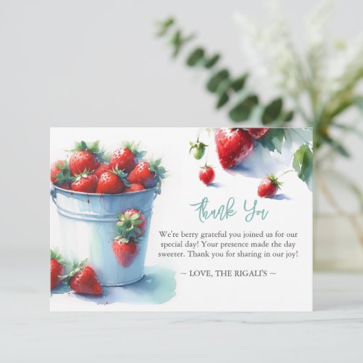 Gepersonaliseerde Waterverf aardbei dank u Bedankkaart (Staand voorkant)