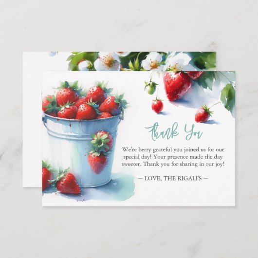 Gepersonaliseerde Waterverf aardbei dank u Bedankkaart (Voorkant / Achterkant)