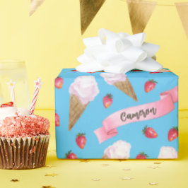 Gepersonaliseerde Waterverf Aardbei Ice Cream Cone Cadeaupapier
