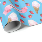 Gepersonaliseerde Waterverf Aardbei Ice Cream Cone Cadeaupapier (Rol Hoek)