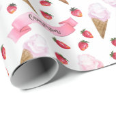Gepersonaliseerde Waterverf Aardbei Ice Cream Cone Cadeaupapier (Rol Hoek)