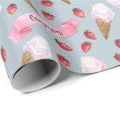 Gepersonaliseerde Waterverf Aardbei Ice Cream Cone Cadeaupapier (Rol Hoek)