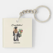 Gepersonaliseerde Waterverf Afstuderen (12) Sleutelhanger (Achterkant)