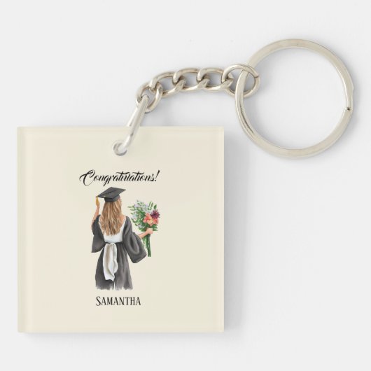 Gepersonaliseerde Waterverf Afstuderen (12) Sleutelhanger (Achterkant)