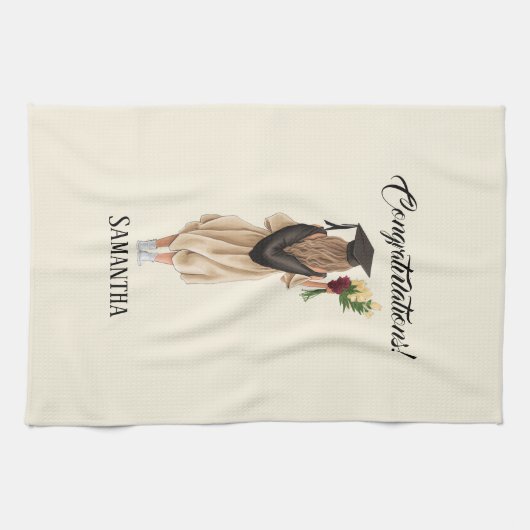 Gepersonaliseerde Waterverf Afstuderen (2) Theedoek (Horizontaal)