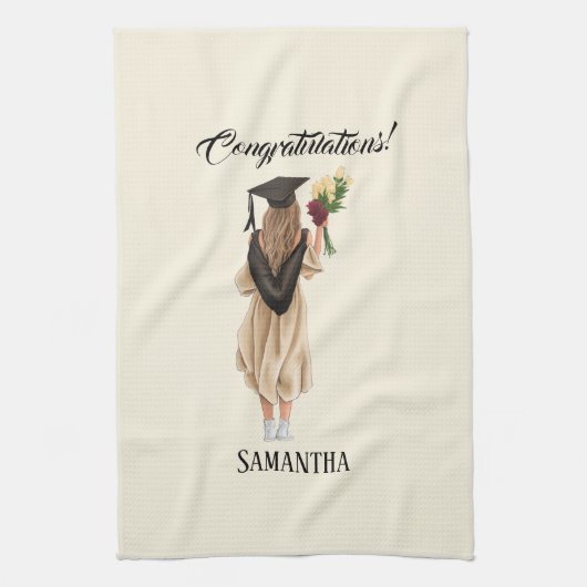 Gepersonaliseerde Waterverf Afstuderen (2) Theedoek (Verticaal)