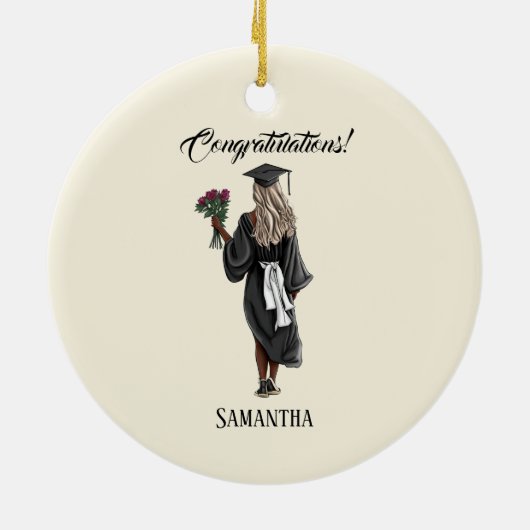 Gepersonaliseerde Waterverf Afstuderen (4) Keramisch Ornament (Achterkant)