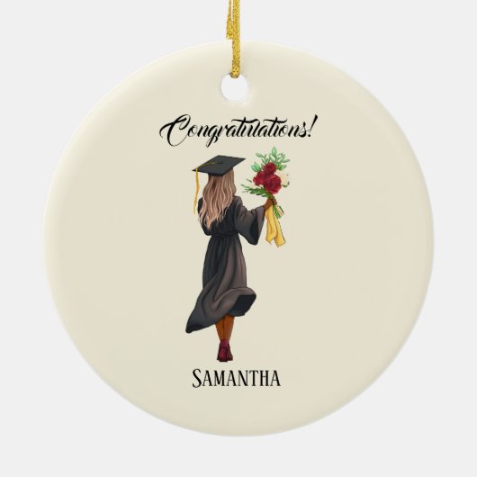 Gepersonaliseerde Waterverf Afstuderen (5) Keramisch Ornament (Achterkant)