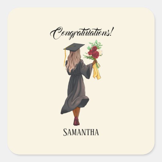 Gepersonaliseerde Waterverf Afstuderen (5) Vierkante Sticker (Voorkant)