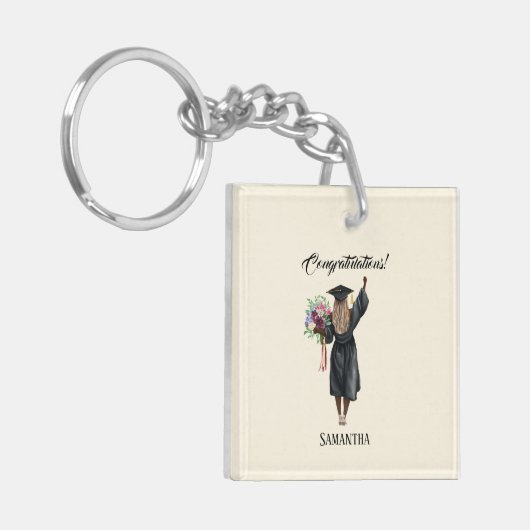 Gepersonaliseerde Waterverf Afstuderen (7) Sleutelhanger (Voorkant Links)