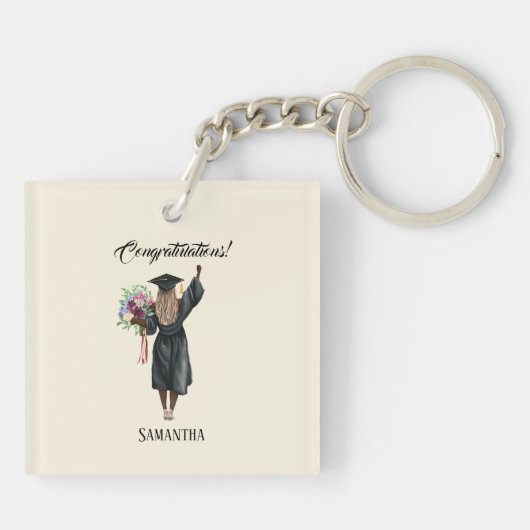 Gepersonaliseerde Waterverf Afstuderen (7) Sleutelhanger (Achterkant)