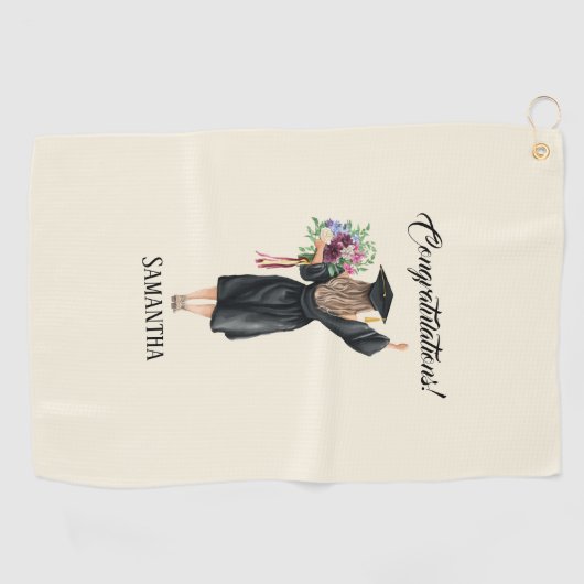 Gepersonaliseerde Waterverf Afstuderen (8) Golfhanddoek (Horizontaal)