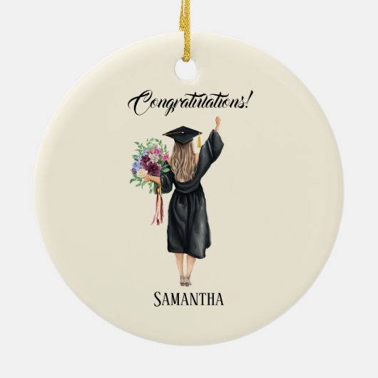 Gepersonaliseerde Waterverf Afstuderen (8) Keramisch Ornament (Achterkant)
