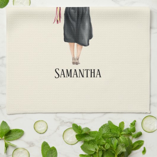 Gepersonaliseerde Waterverf Afstuderen (8) Theedoek (Gevouwen)