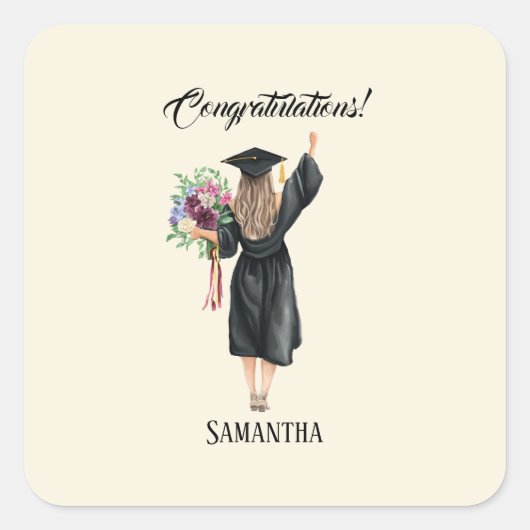 Gepersonaliseerde Waterverf Afstuderen (8) Vierkante Sticker (Voorkant)