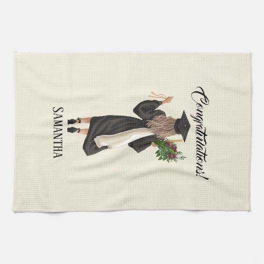 Gepersonaliseerde Waterverf Afstuderen (9) Theedoek (Horizontaal)