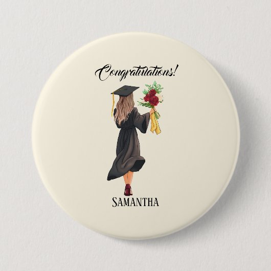 Gepersonaliseerde Waterverf Afstuderen Ronde Button 7,6 Cm (Voorkant)