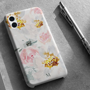 Gepersonaliseerde Waterverf Airy Floral Art Monogr iPhone 16 Hoesje