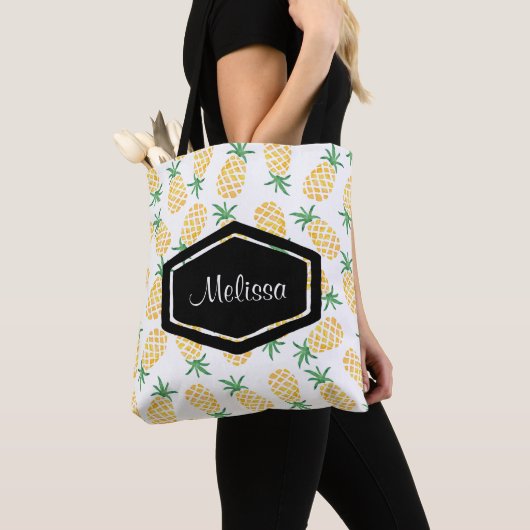 Gepersonaliseerde waterverf ananas canvas tas (Dichtbij)