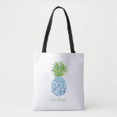 Gepersonaliseerde Waterverf Ananas Chinoiserie Tote Bag (Voorkant)