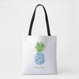 Gepersonaliseerde Waterverf Ananas Chinoiserie Tote Bag