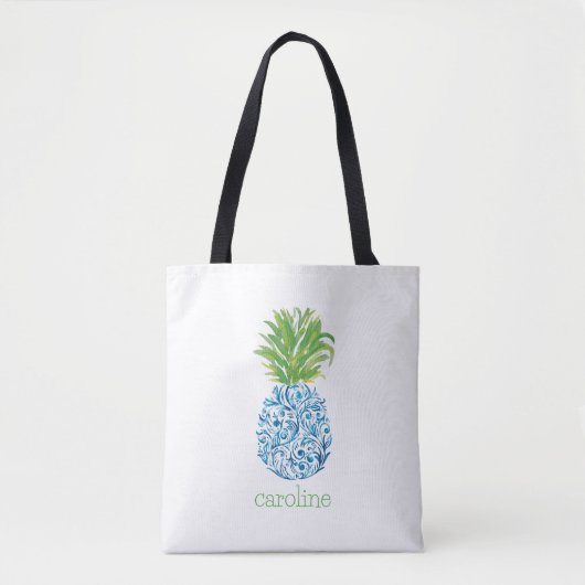 Gepersonaliseerde Waterverf Ananas Chinoiserie Tote Bag (Voorkant)