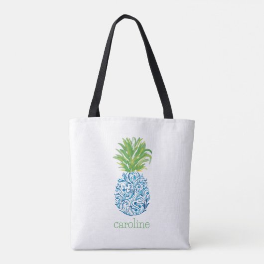 Gepersonaliseerde Waterverf Ananas Chinoiserie Tote Bag (Achterkant)
