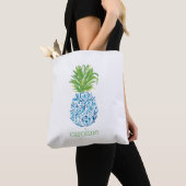 Gepersonaliseerde Waterverf Ananas Chinoiserie Tote Bag (Dichtbij)