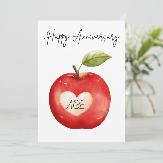 Gepersonaliseerde Waterverf Apple Jubileum Kaart (Staand voorkant)