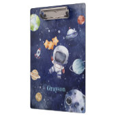 Gepersonaliseerde Waterverf astronaut Galaxy Plane Klembord (Links)