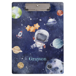 Gepersonaliseerde Waterverf astronaut Galaxy Plane Klembord