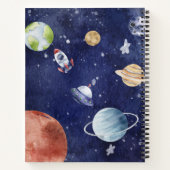 Gepersonaliseerde Waterverf astronaut Galaxy Plane Notitieboek (Achterkant)