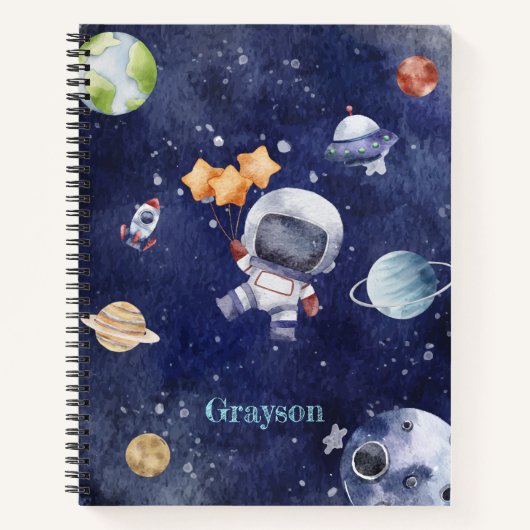 Gepersonaliseerde Waterverf astronaut Galaxy Plane Notitieboek (Voorkant)