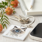 Gepersonaliseerde Waterverf Balinese Huisdier Foto Sleutelhanger (Voorkant Rechts)