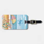 Gepersonaliseerde Waterverf Beach Ocean thema reiz Bagagelabel (Voorkant horizontaal)