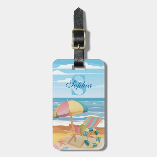 Gepersonaliseerde Waterverf Beach Ocean thema reiz Bagagelabel (Voorkant verticaal)