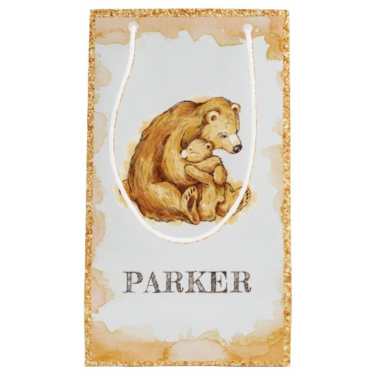 Gepersonaliseerde waterverf Beer Happy Birthday Klein Cadeauzakje (Voorkant)