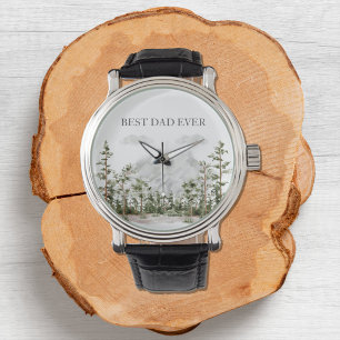 Gepersonaliseerde Waterverf Berg en Bos Horloge
