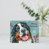 Gepersonaliseerde Waterverf Berner Dog Christmas Feestdagenkaart (Staand voorkant)